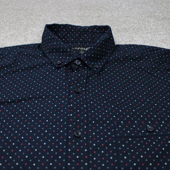 Express Shirt Mens Large 16-16 1/2 Blue Geometric 100% Cotton Long Sleeve Button - Picture 5 of 14